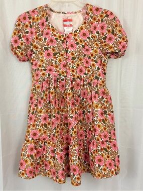 Cat & Jack Pink & Yellow Floral Puff-Sleeve Cotton Gauze Dress Large (10/12)NWT